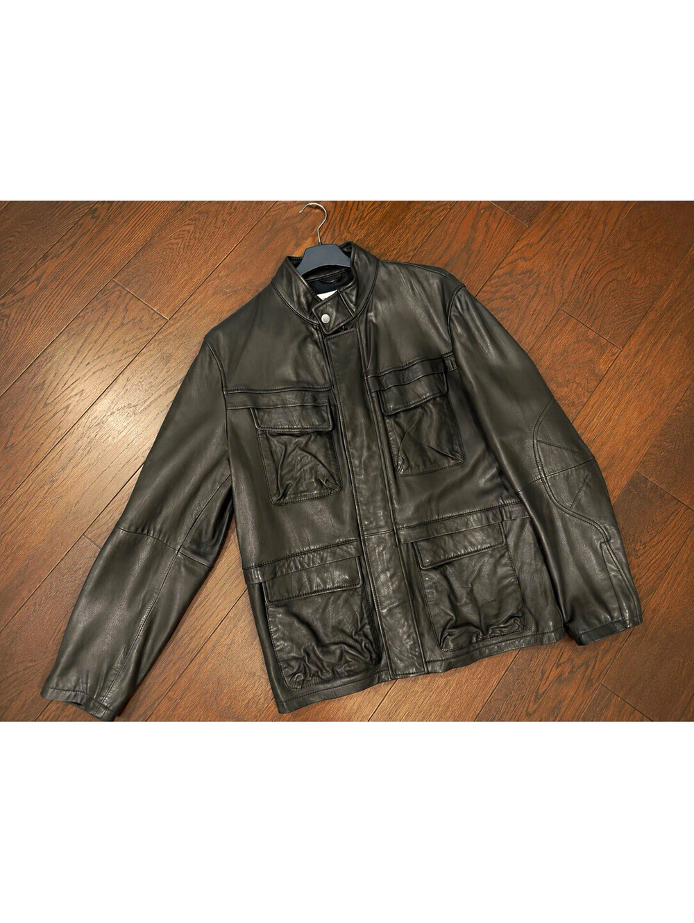 Comstock & Co. Men’s L Black Leather Lined Full Zip/Button Jacket Band Collar